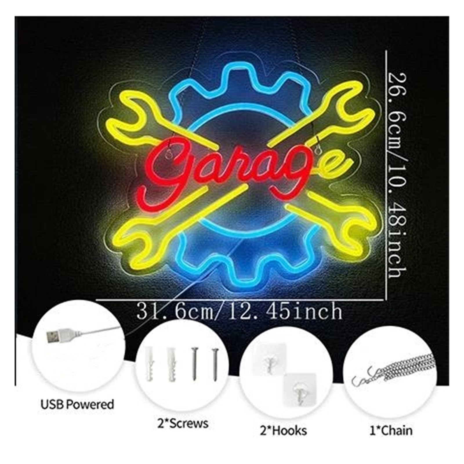 Wiszące neony artystyczne Neonowe Znaki Garages Światła LED Do Naprawy Samochodów Sklepy Jaskinie Człowieka Dekoracja Ścienna Znak Podświetlany Ściemnialna Lampa USB 31.6cmx26.6cm