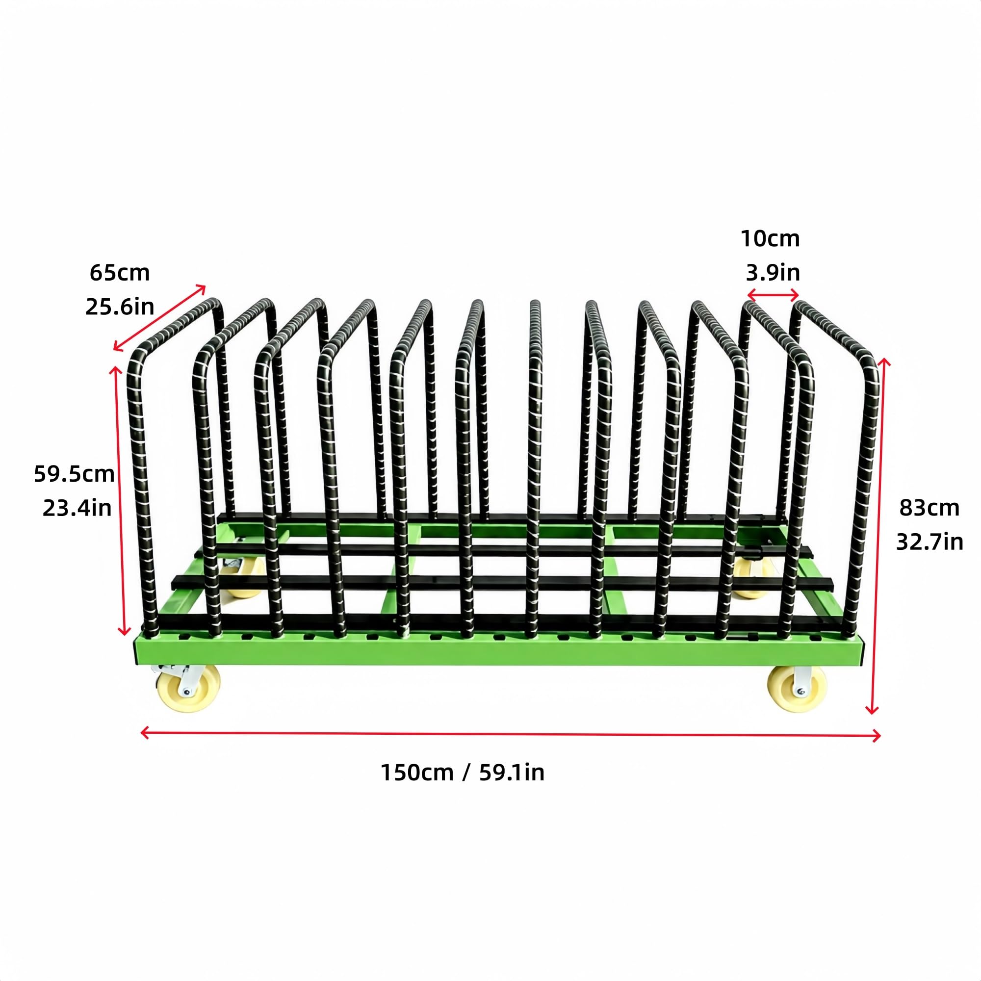 Plattenwagen mit Herausnehmbaren Trennern for Glas, Stein und Holz | PVC-Ummantelte Kontaktflächen mit Vier 5-Zoll-Nylonrollen(11-Slot Low)