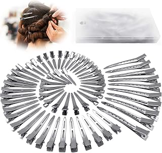 HiJeaton 60Pcs Metal Alligator Duck Bill Hair Clips for Styling Sectioning, Thick Long Hair Curl Loc Pins, Salon Bows DIY, Silver S/M/L Sizes