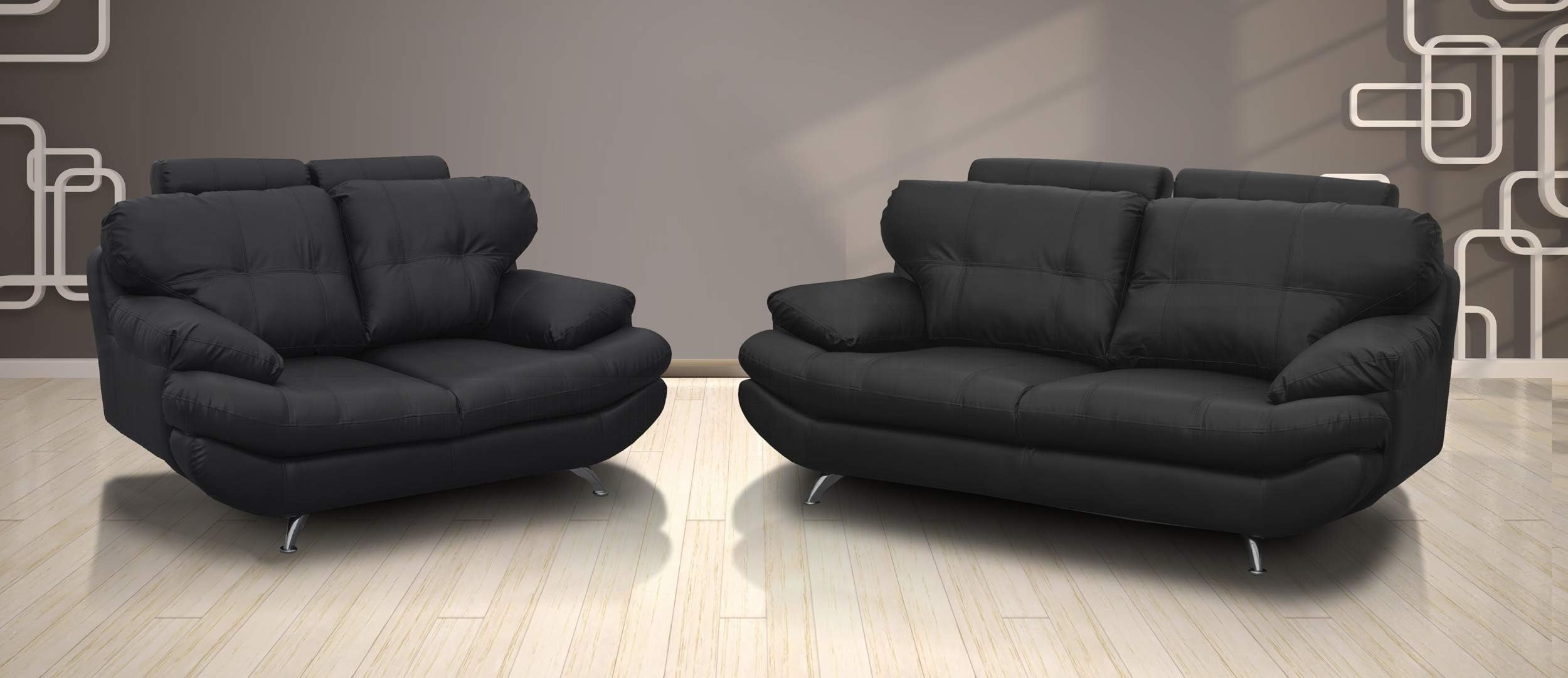 Sandy Black PU Leather Sofa 3+2 Seater