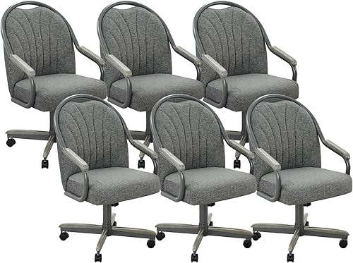 Miniatura 14 de Chromcraft Douglas Juego de 4 sillas de comedor casuales Sillas de comedor clásicas giratorias con inclinación con ruedas, sillas de madera con