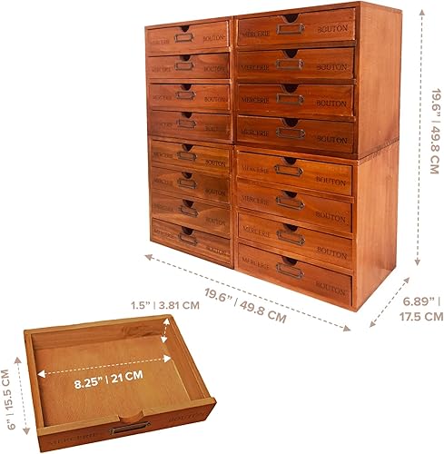 Miniatura 2 de VIntage - Caja de almacenamiento de madera de 16 cajones (19.6 x 6.89 x 19.6 pulgadas) archivador en madera de nogal, unidad de cajones