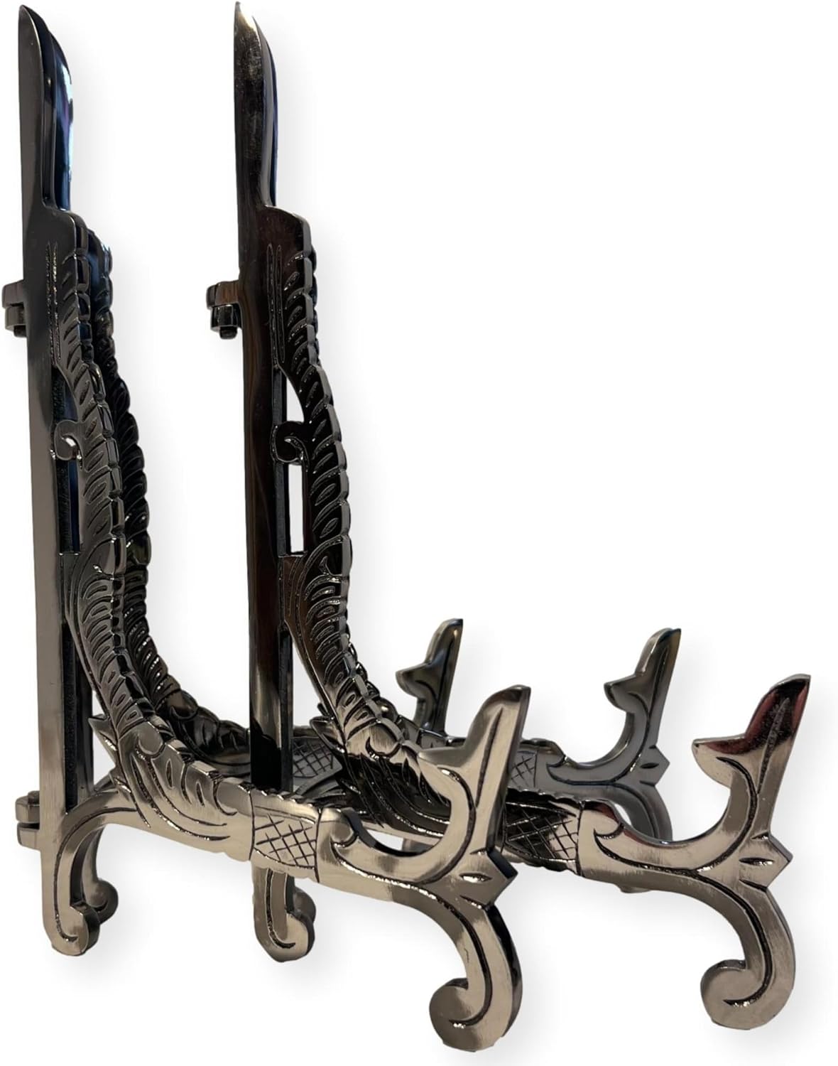 Thorness Pair of Large 10 inch Metal Easel Antique Nickel Finish | Plate holder | Display stand | Metal Frame Holders for Photo Pictures Decorative Plate Dish | 25cm (H) x 15cm (Deep)