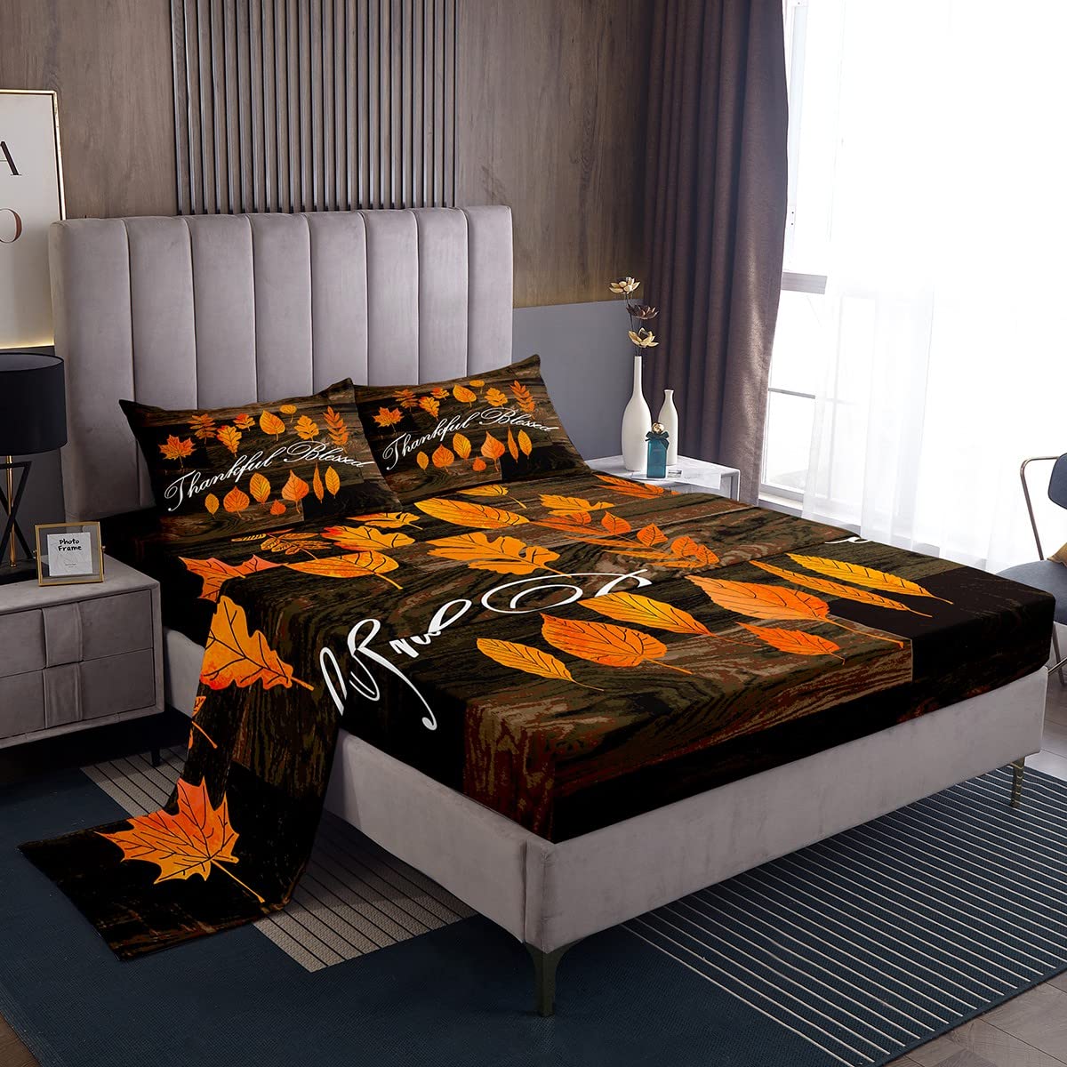 Set Lenzuola Con Angoli 3 Pezzi, Motivo Foglia Di Vite, Microfibra - Lenzuolo 90x190 Cm + 2 Federe 50x75 Cm, Tasche Profonde 30 Cm