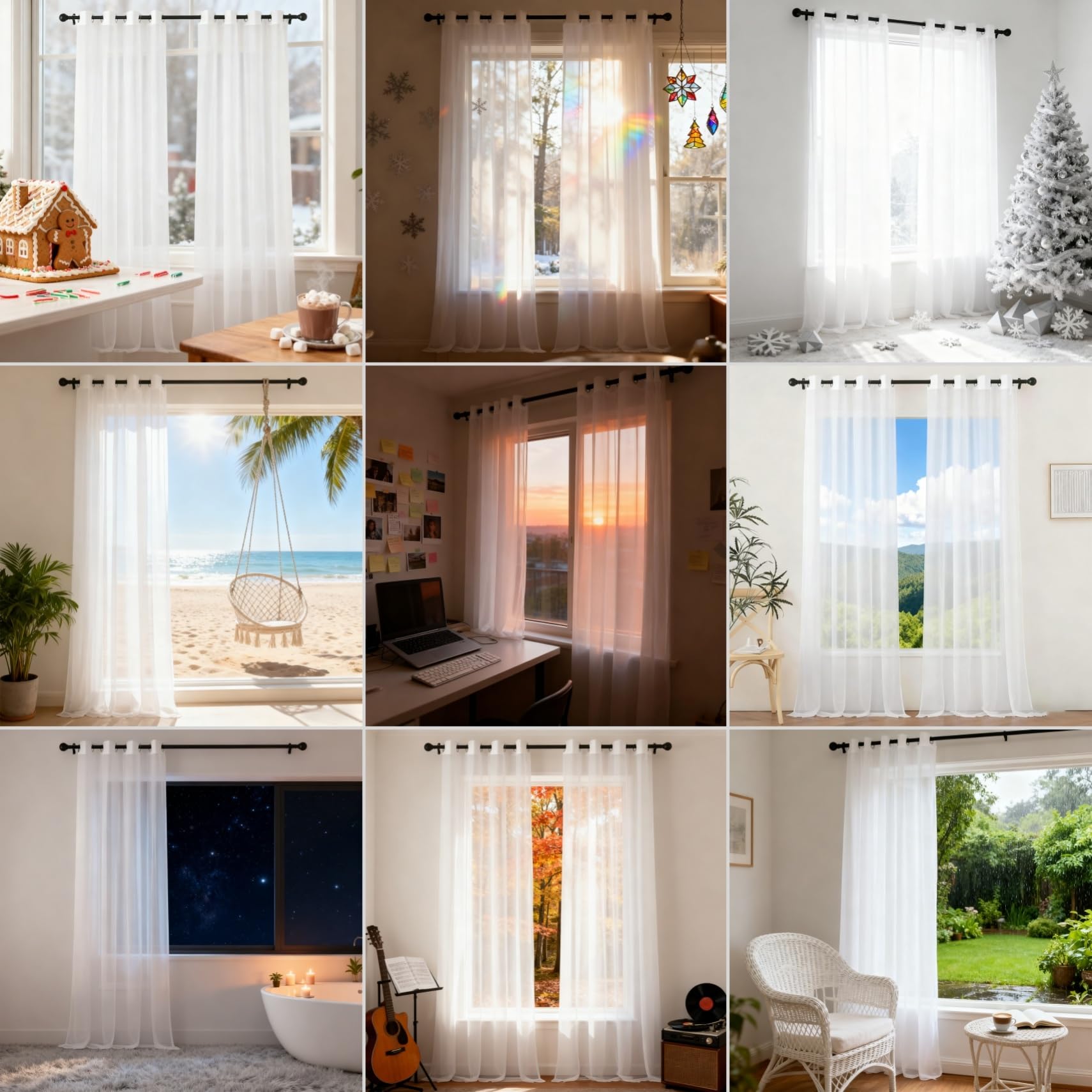 Rideaux Voilages 200 x 262 cm Filtre La Lumière du Soleil, Protège L'Intimité, Transparent Lumineux Filtrer Voilages à Passe-Tringle pour Chambre Fenêtre Salon, Blanc