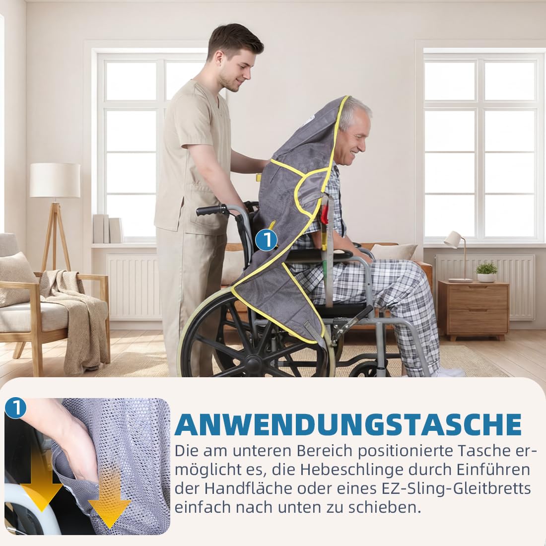 Ehucon Patient Lift Geteilter Bein-Gurt mit Lendenstütze, Patientenhubgurt für Transfer, Lagerung und Heben, Tragfähigkeit 500 lbs (Purpurgrau, Mittel)