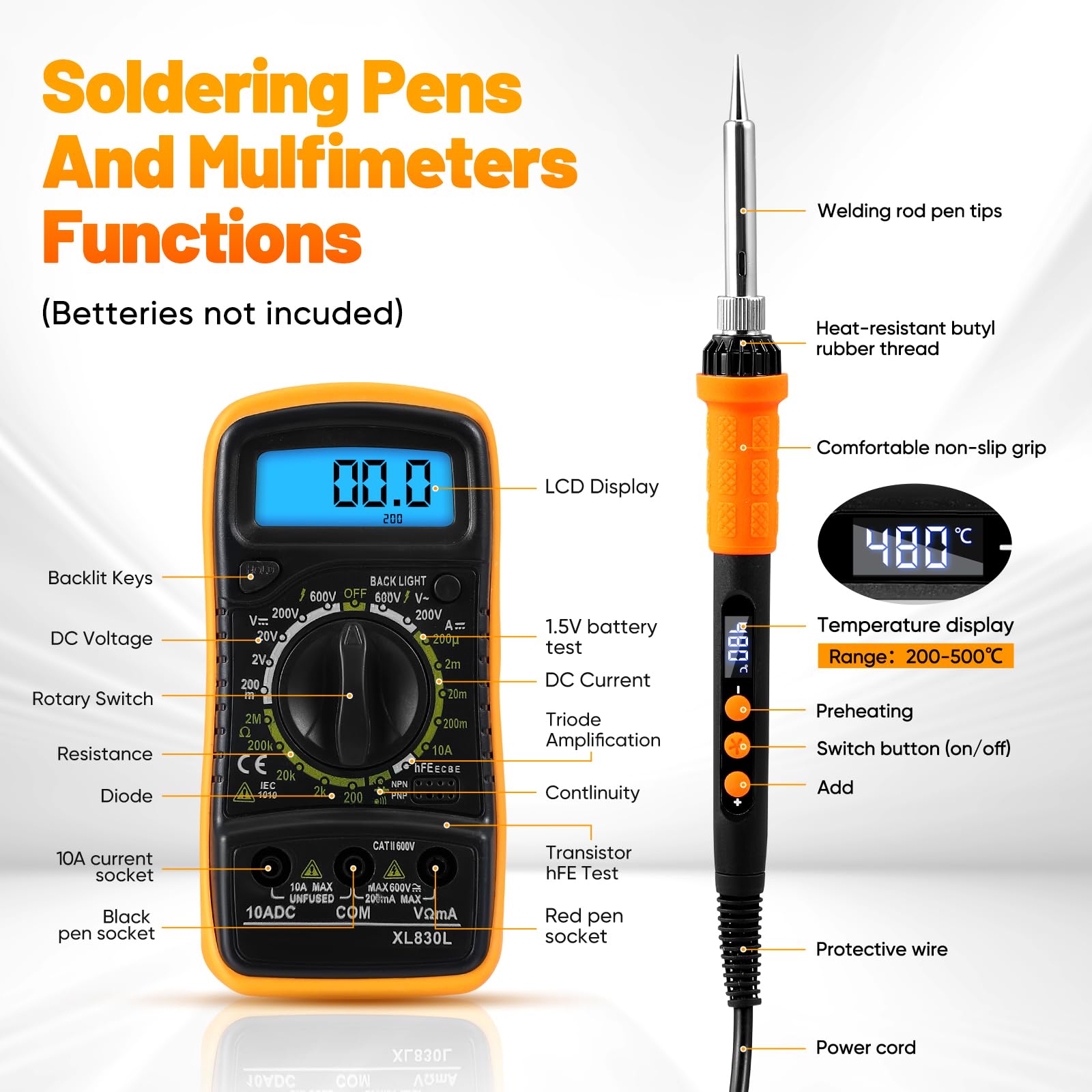 Fer à Souder Kit professionnel, 90W LCD température réglable 200-500 °C, Outils de soudage électrique avec 5 Conseils de soudage, Pompe à Dessouder, Station de Soudage, Multimètre Numérique