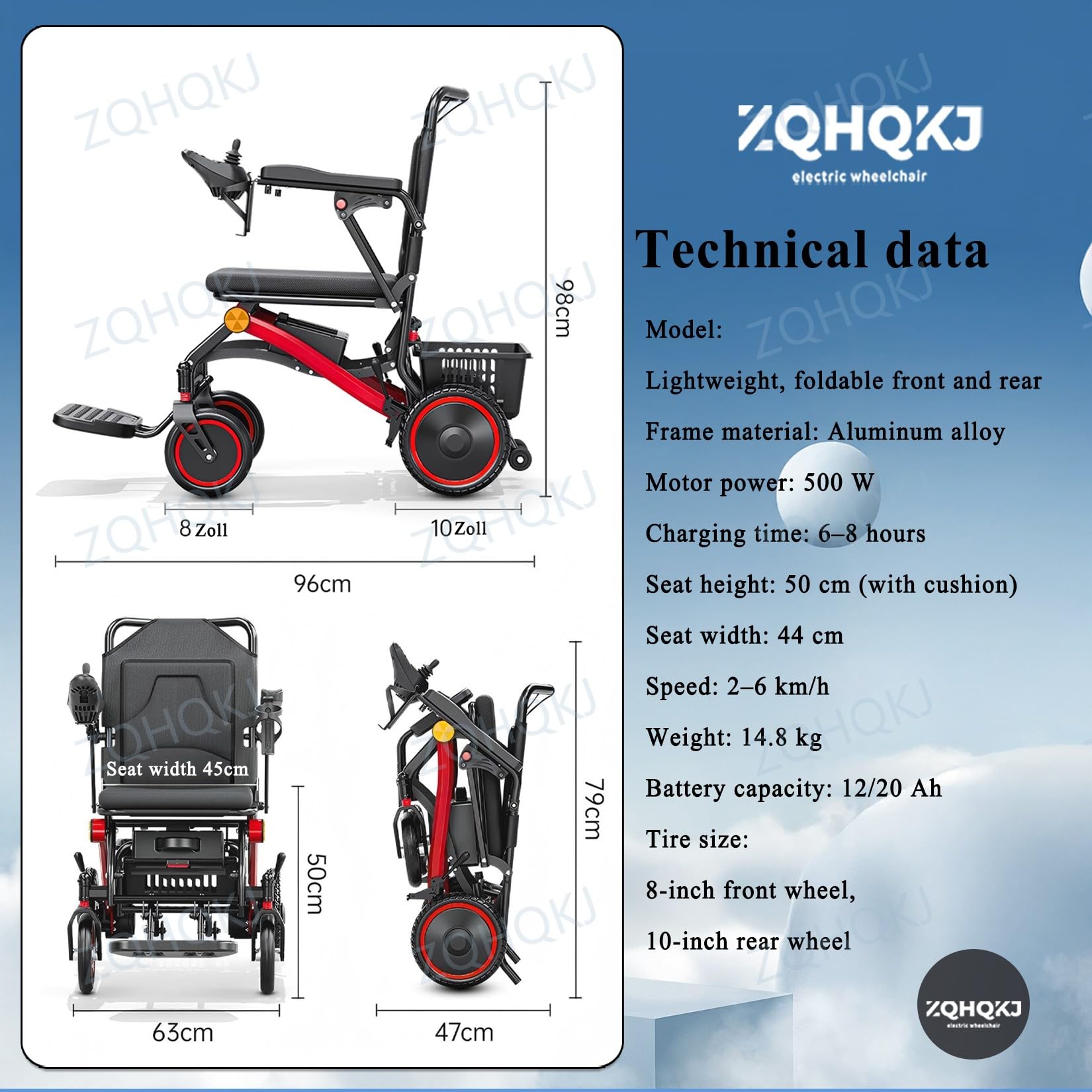 Sedia a rotelle elettrica ultraleggera pieghevole, solo 14,8 kg, doppio motore senza spazzole da 500 W, batteria al litio rimovibile da 12/20 Ah, fino a 25/35 km, adatta per viaggi e compagnie