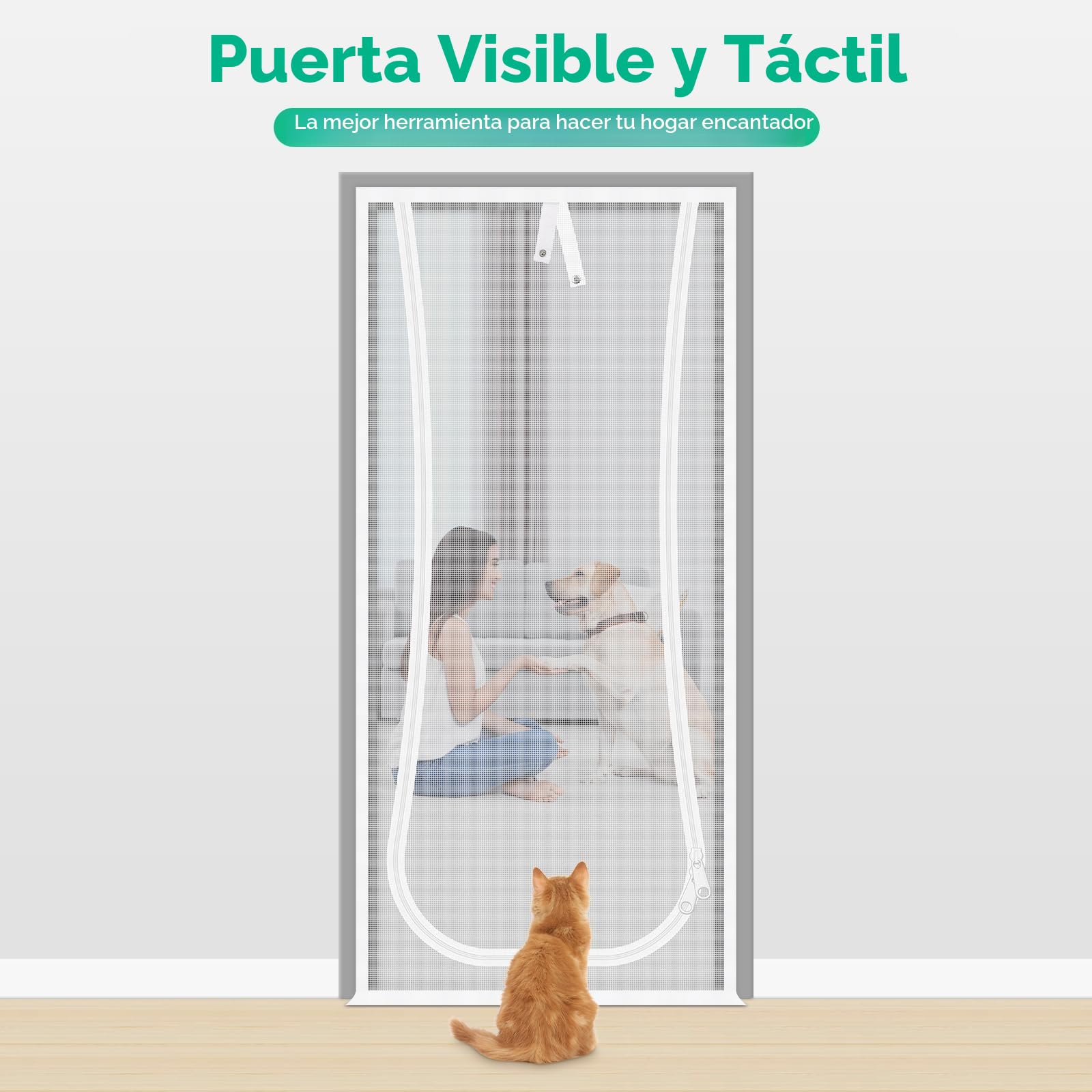 Puerta Mosquitera para Gatos, 81X208cm Puerta de Pantalla de Gato con Cremallera Bilateral, Evita Que los Perros Gatos salgan Corriendo de la casa, Dormitorio, Sala de Estar, Cocina Puerta del Patio