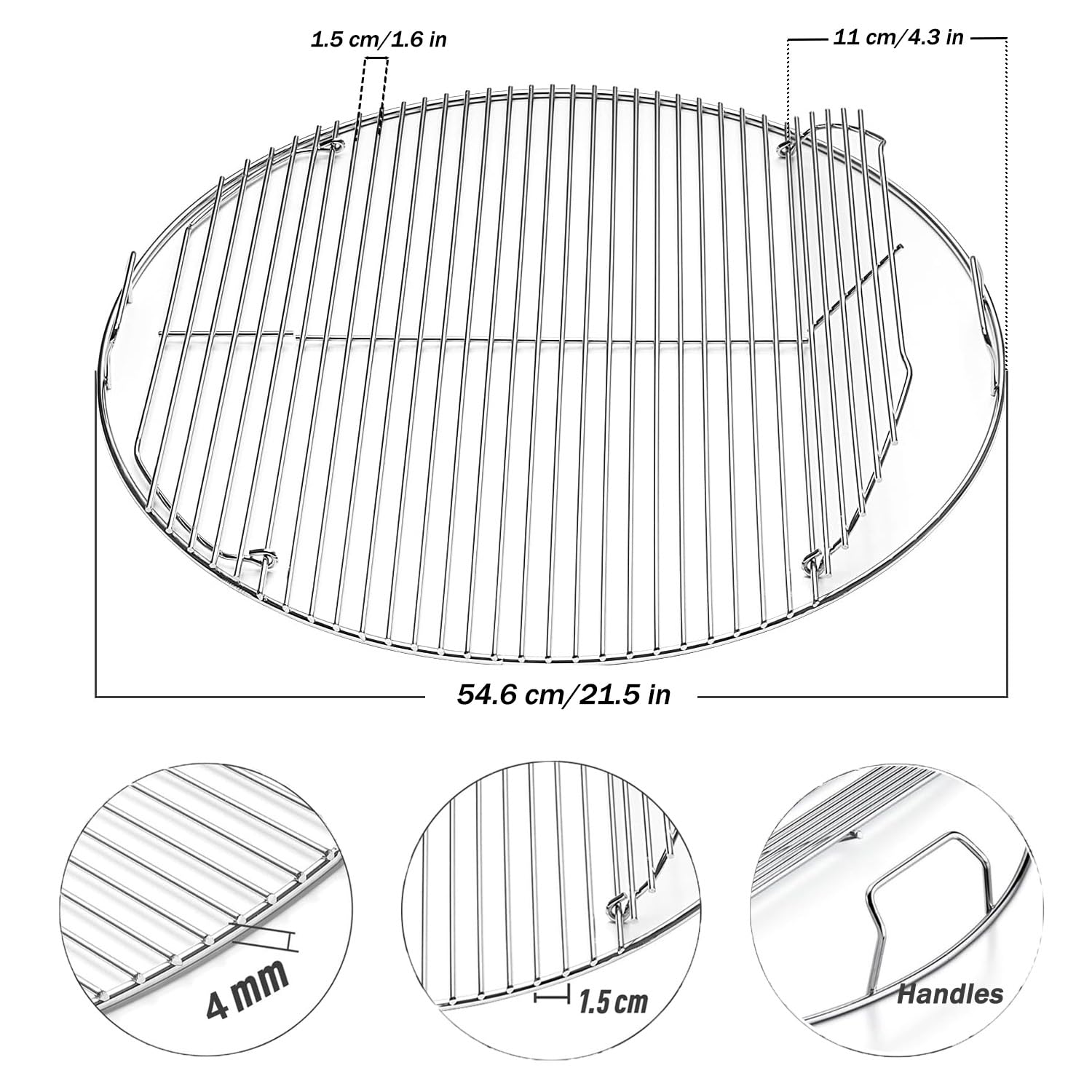 CHAMSUREUK 54,6cm Cooking Grate 7436 for Weber Round BBQ Grill Rack, Grill Replacement for Weber 57 CM Charcoal Grate, Master-Touch, Bar-B-Kettle and One-Touch Charcoal Grill - 2
