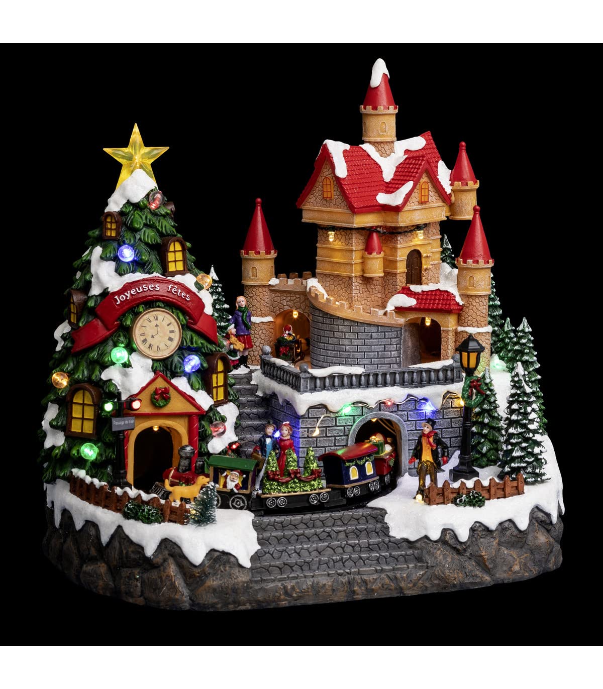 Feeric Light and Christmas Château Père-Noël avec Sapin Lumineux + Train animé - Multicolore