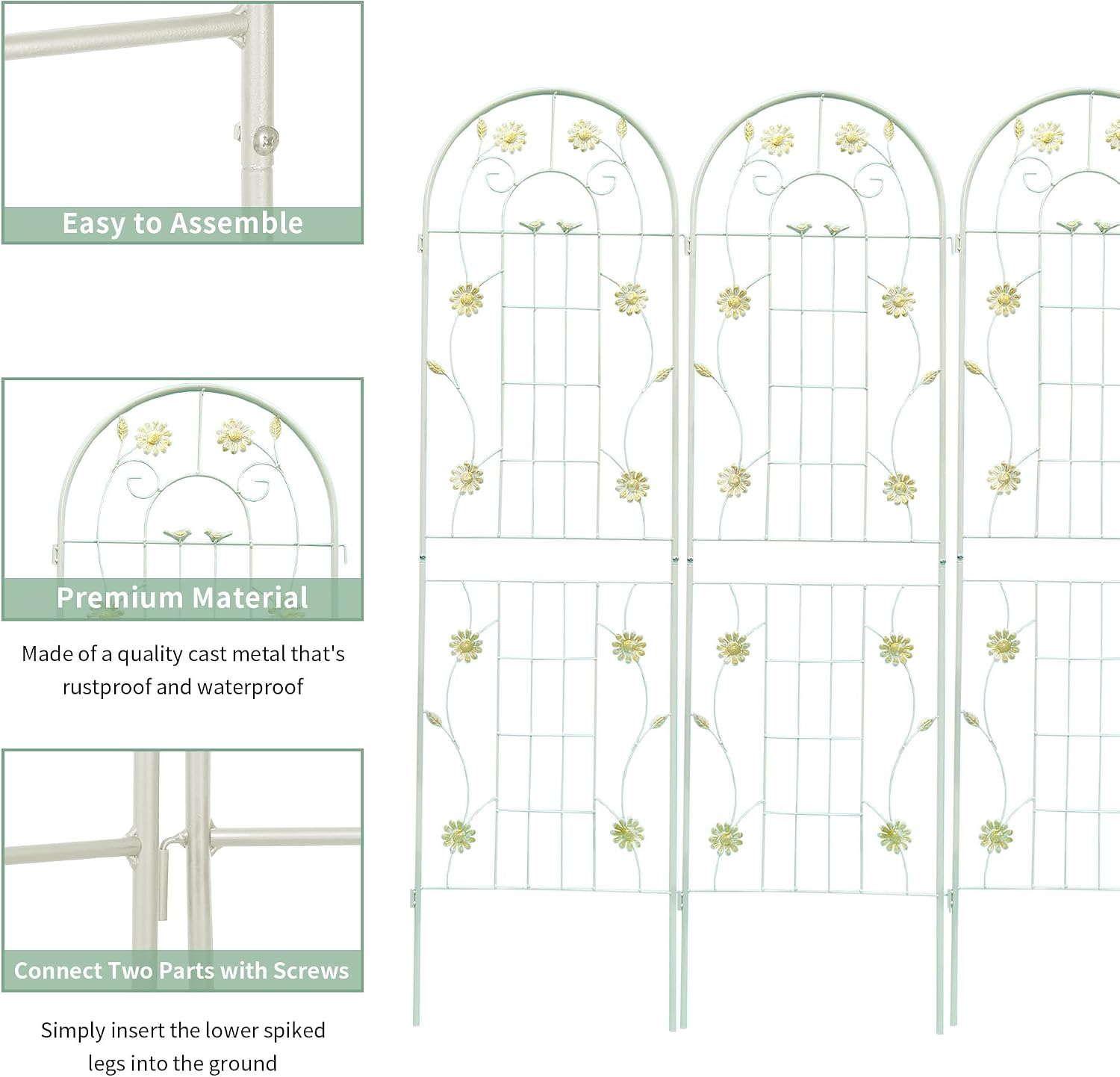 4 Pack Garden Trellis for Climbing Plants 86.7'' x 19.7'' ，Yellow Metal Garden Trellis，Heavy Duty Rustproof Plant Trellis for Potted Plant Support Tall Wall Trellis for Rose Vegetable Cucumber