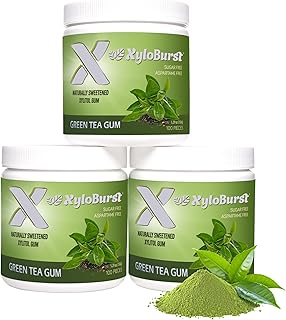 XyloBurst Gum | Xylitol Chewing Gum | Sugar Free, Gluten Free, Keto Friendly | Aspartame Free Gum For Oral Health | Green Tea | 100-Count Jar, Pack of 3