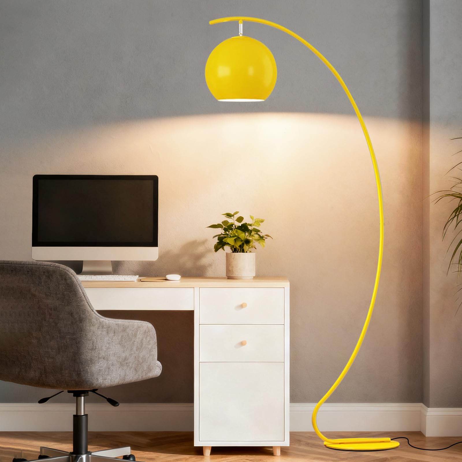 HGJHJJHK 72" Modern Arc Floor Lamps Simple Design Tall Yellow Floor Lamp Metal Standing Lamp with Adjustable Hanging Lampshade Over Couch Arched Reading Light for Bedroom Office Classroom