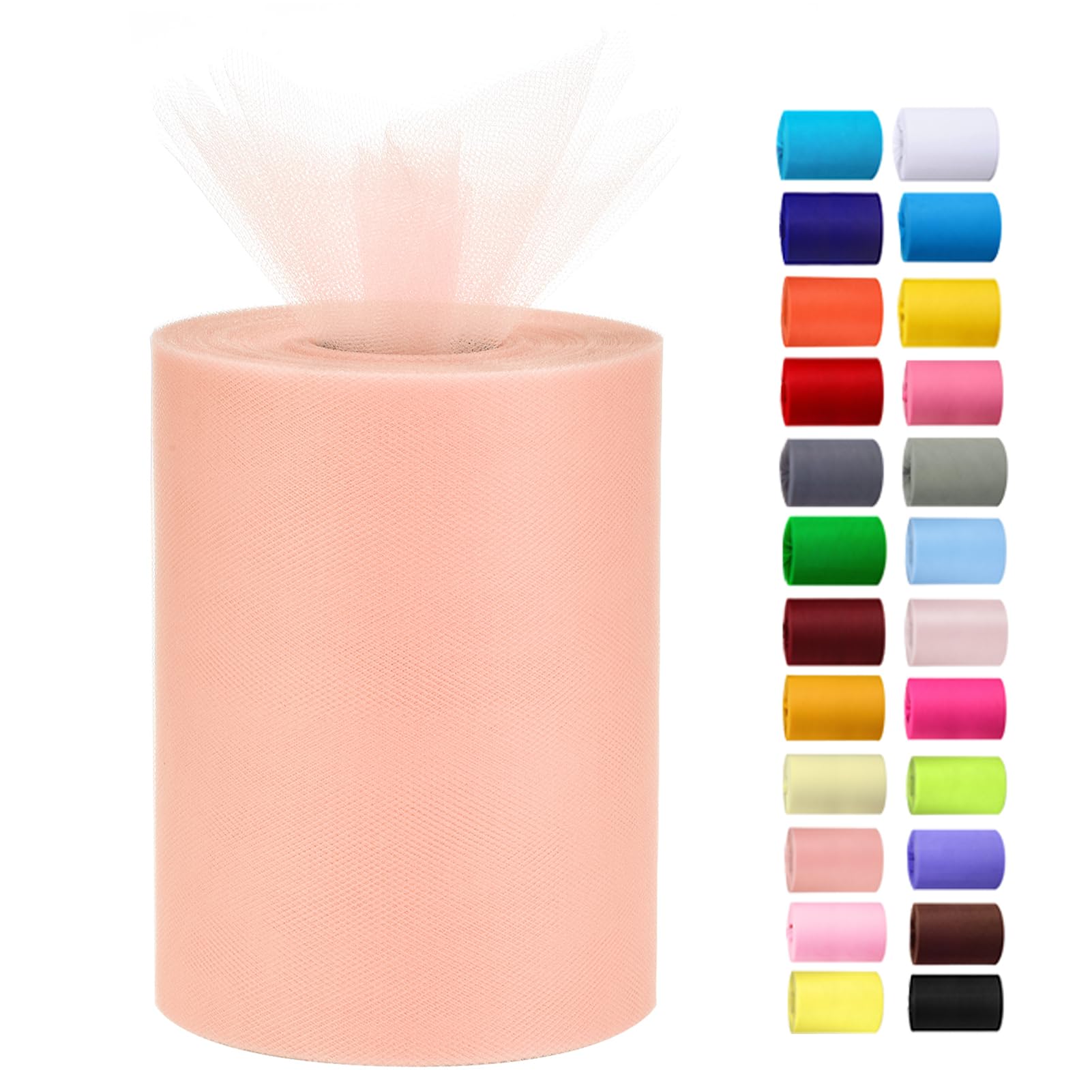 Tulle Rolls 6” by 100 Yards (300 feet) Tulle Roll Spool Fabric for DIY Tutu Skirts Wedding Baby Shower Crafts Decorations Party Supplies (White) — view 22