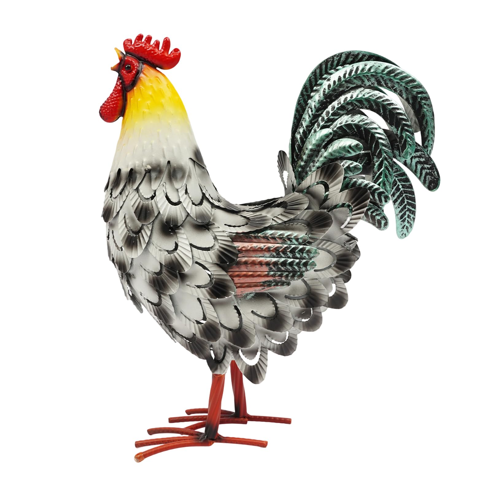 Statua di gallo in metallo, 5 statuette da giardino, decorazione per cortile, scultura di animali per esterni, patio e prato