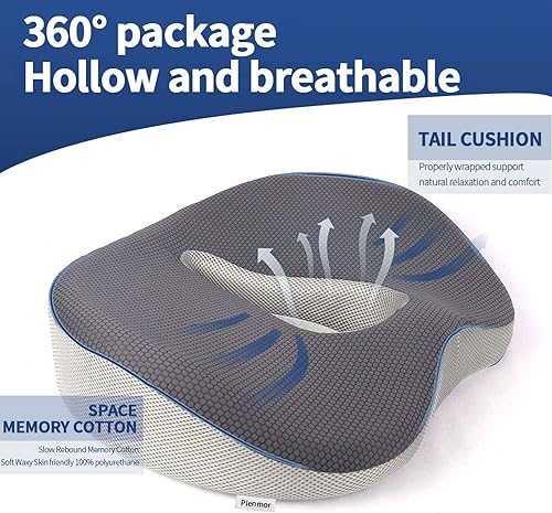 Miniatura 3 de LIQUN - Cojín de asiento de espuma viscoelástica, cojín de asiento de alivio de presión para dolor de coxis, almohada de cadera cómoda