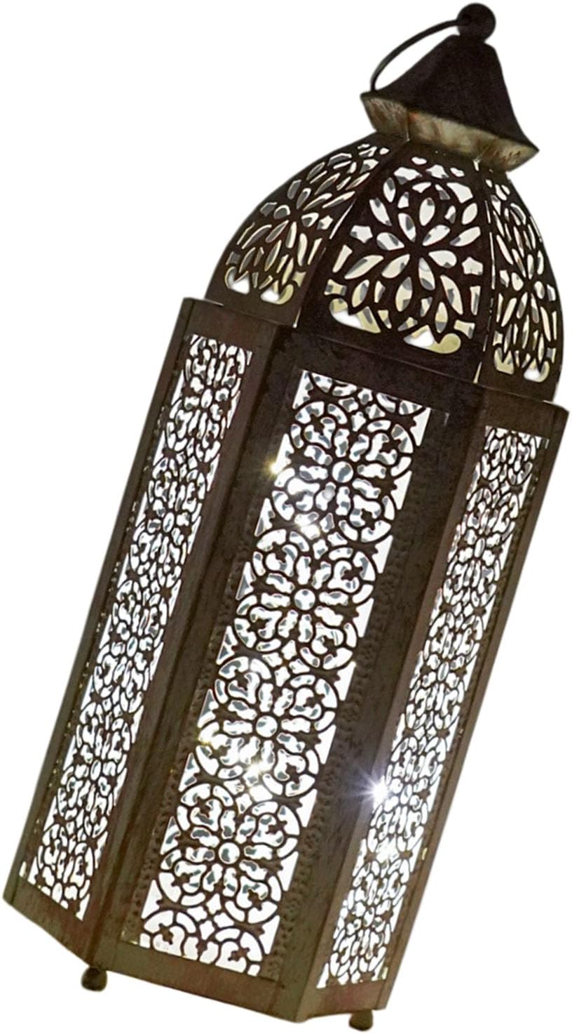 Moroccans Lanterned Decorative, Golden Metal Holder for Hanging Tabletop, Outdoor Indoor Halloween Ramadans Decors Decorative Glim