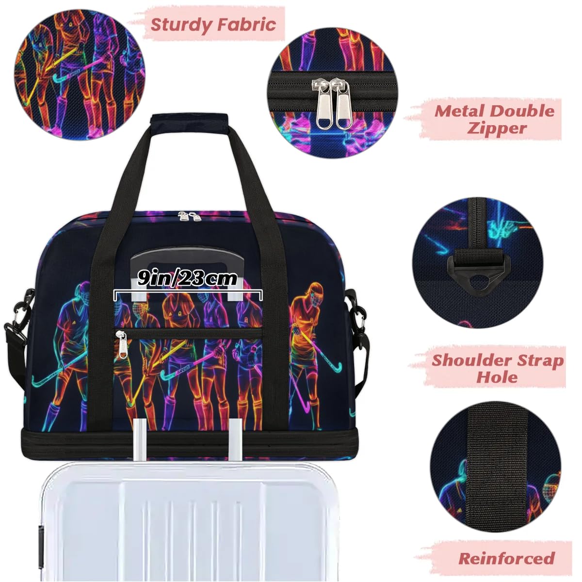 Sac de voyage pliable pour homme et femme - Motif joueur de hockey - 47 l - Pour le sport, la gym, le yoga, couleur, 47 L, Organiseur de sac