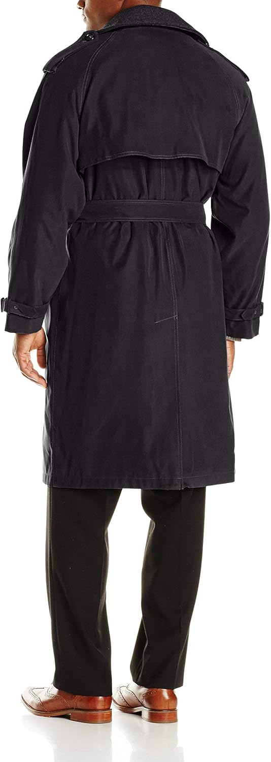 LONDON FOG Men's Iconic Double Breasted Trench Coat with Zip-Out Liner and Removable Top Collar 44 Tall Black