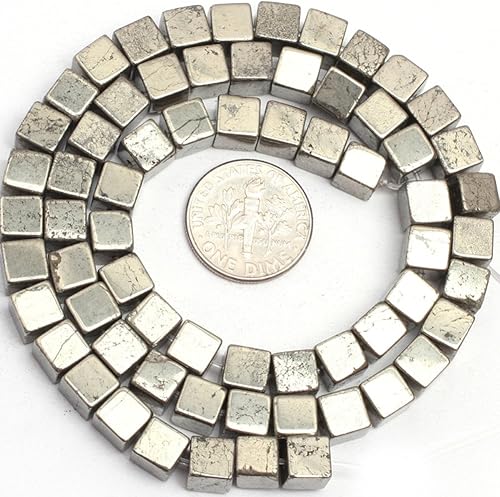 Miniatura 1 de JOE FOREMAN Cuentas de pirita para hacer joyas, piedras preciosas naturales semipreciosas de 0.236 pulgadas (0.236 in), color gris plateado cúbico de