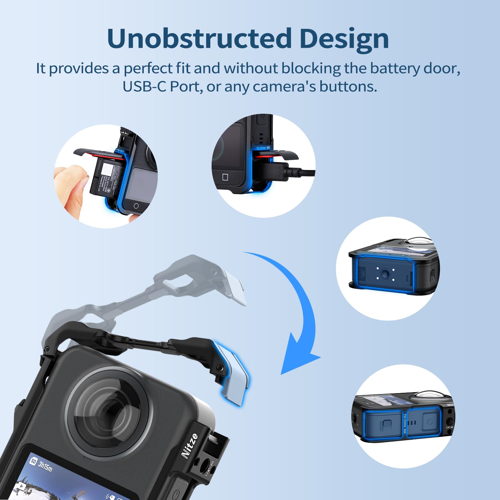 Nitze Kamerakäfig für DJI Osmo 360, Metall Osmo 360 Cage mit Integriertem Blitzschuh, Silikon-Objektivdeckel – T-D06B