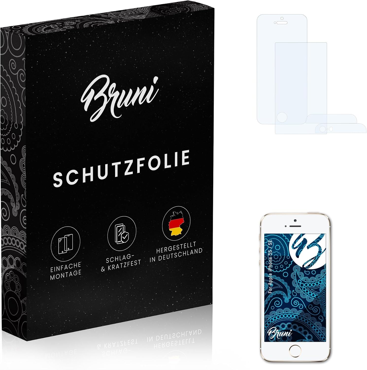 Bruni Screen Protector compatible with Apple iPhone 5S / SE Protector Film, crystal clear Protective Film (Set of 2)