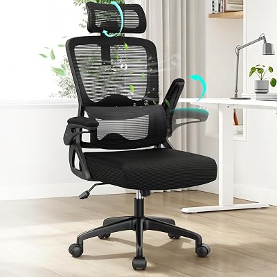 YONISEE Office Chair, Ergonomic Desk Chair -Dual Backrest Design with 2D Lumbar Support & Adjustable Headrest. Swivel Computer Chair with Flip-up Padded Armrest, Thickened Seat for Home/Work/Gaming