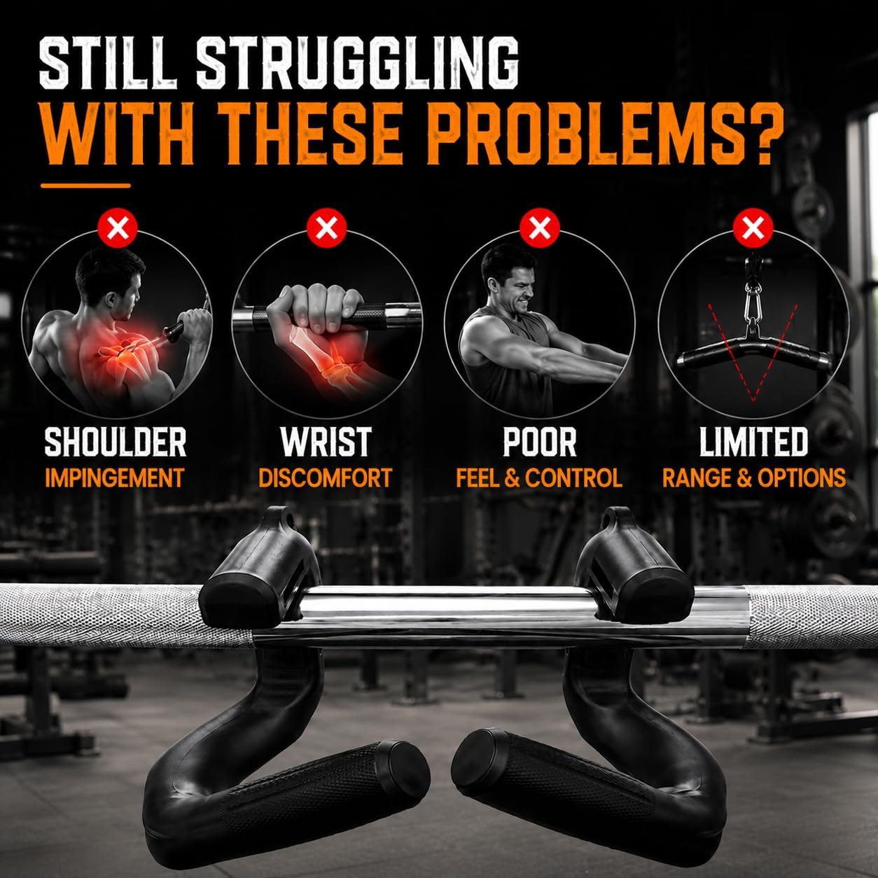 45° Neutral Grip Pull Up Handles, Ergonomic Workout Grips for Home Gym | Ergonomic angled design supports natural grip, with versatile attachment compatibility for bars, cables, and resistance bands