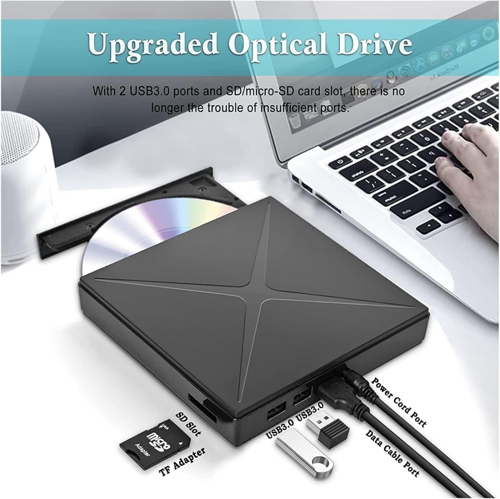 Unidad de DVD USB externa, grabadora de CD y DVD RW, unidad óptica Plug and Play para computadora portátil de escritorio