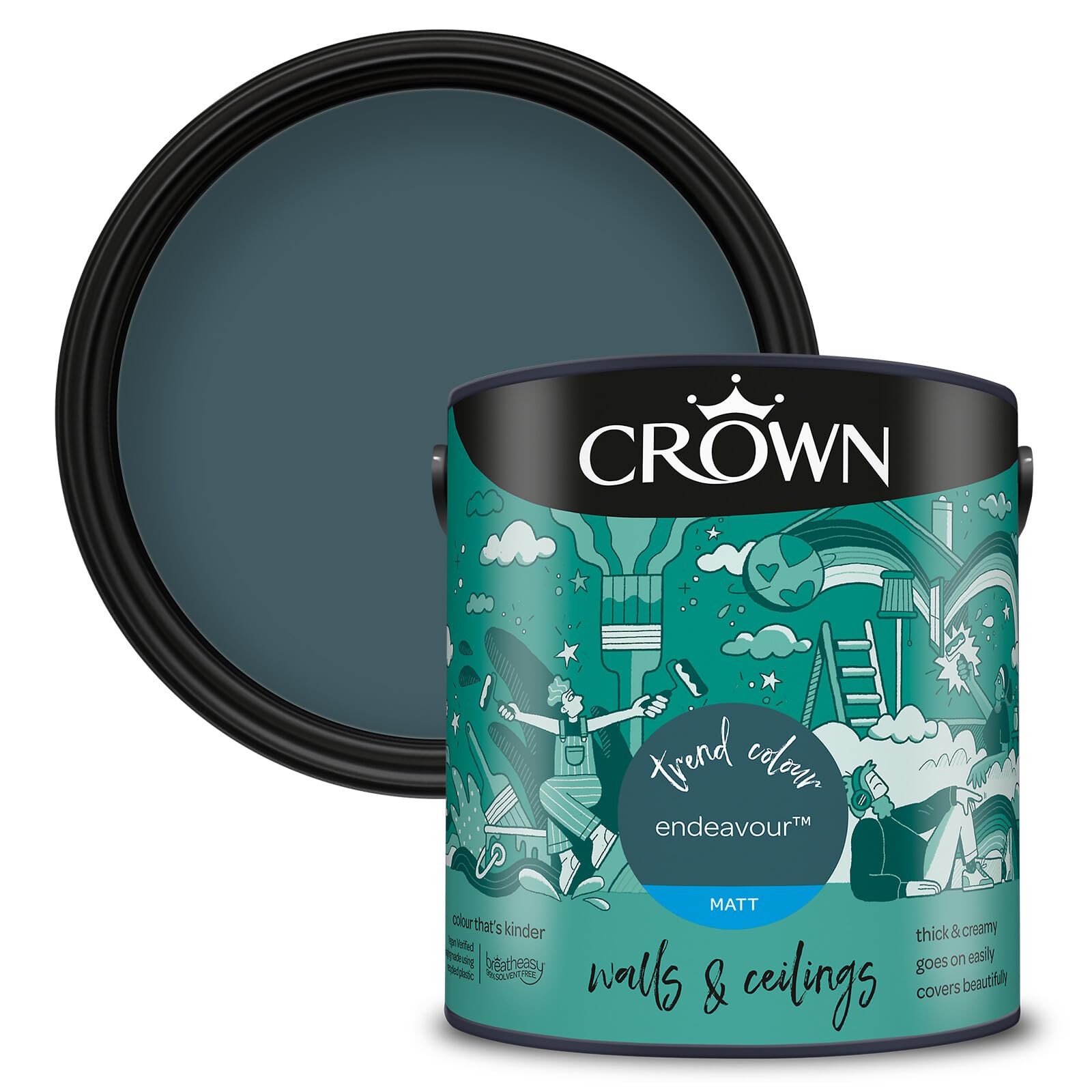 Crown Walls & Ceilings Matt Emulsion Paint, Size 2.5L, Endeavour