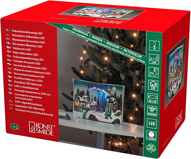 Konstsmide Christmas Lights Book Village Scene LED Christmas Scene / Eight LEDs / Transformer or Battery Operation / 27cm Wide 19cm High