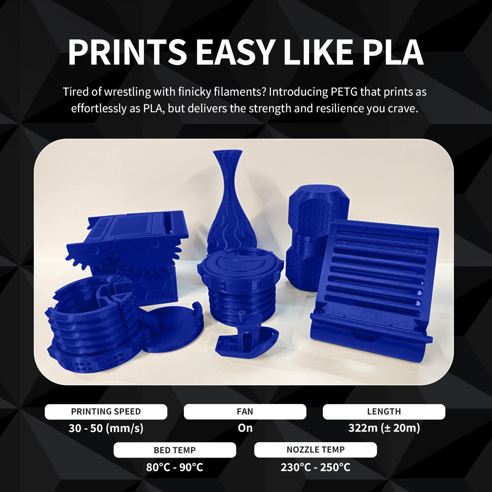 OVERTURE Filamento PETG 1.75mm, 1kg Bobina(2.2lbs), Neatly Wound Durevole PETG Filament per Stampante 3D, Precisione Dimensionale +/- 0.02 mm, 3D Printer Filamento (Blu)