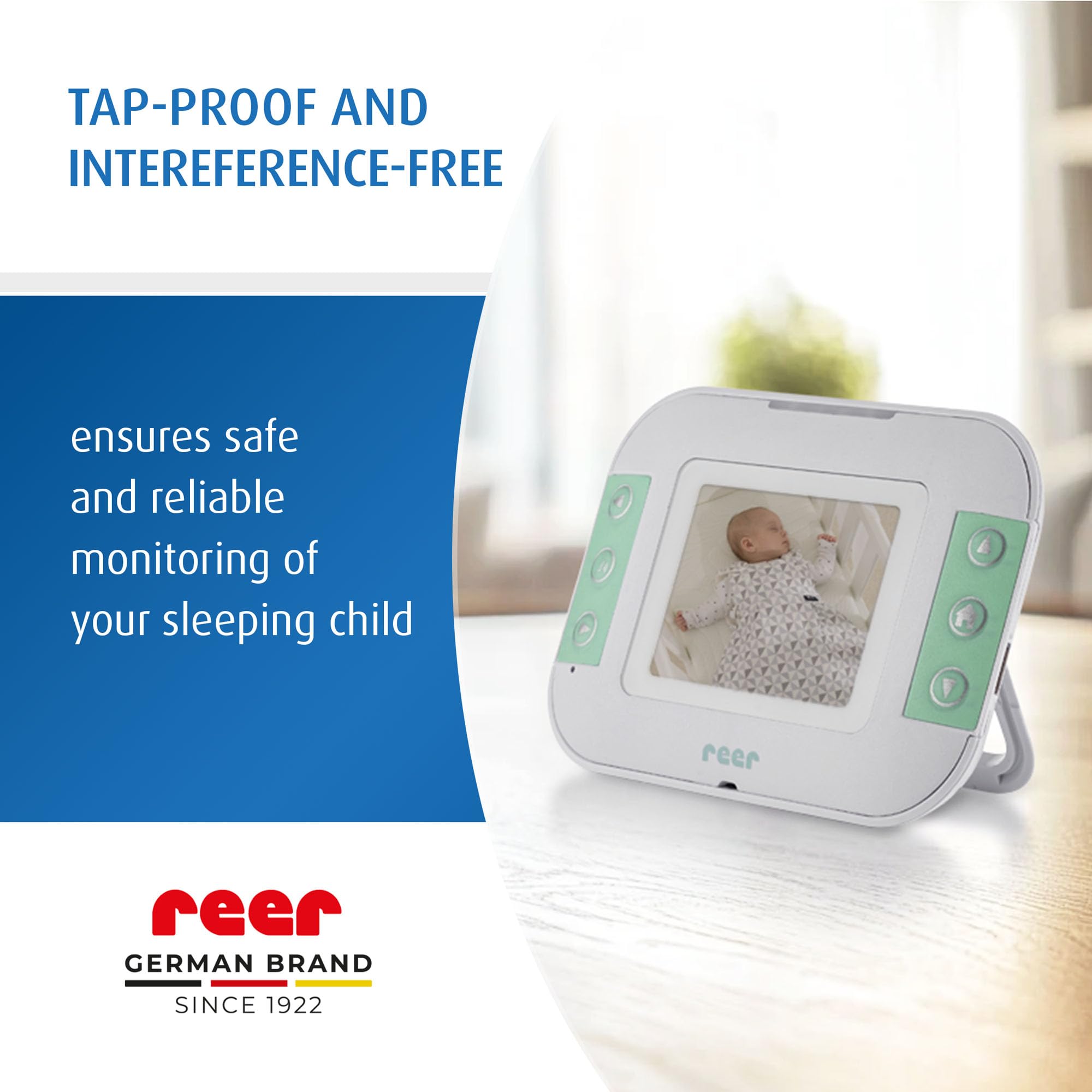 reer BabyCam S - Babycam S - Babyphone vidéo numérique - Technologie FHSS Anti-écoute - Portée de 300 m - Vision Nocturne - Fonction interphone - Berceuses intégrées