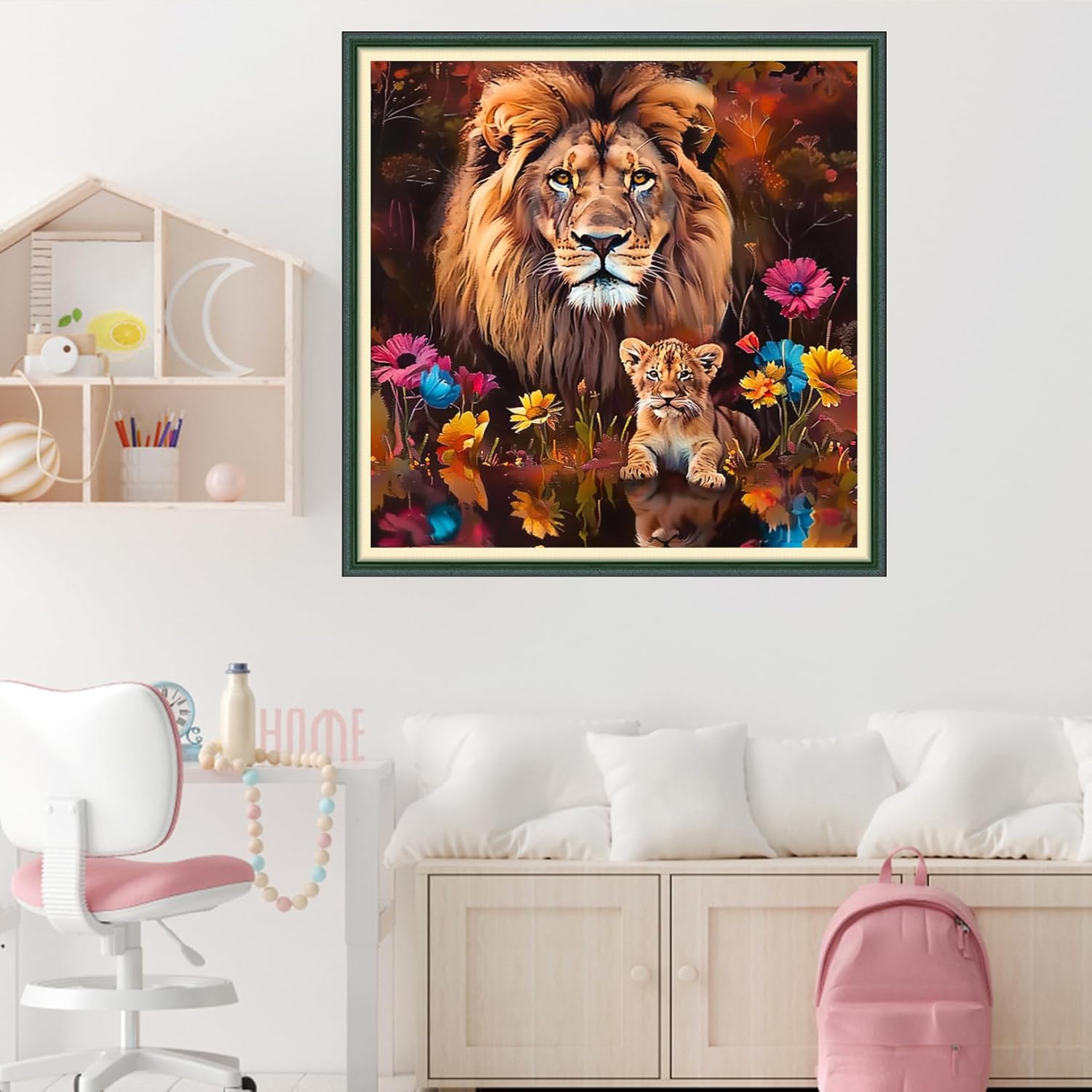 Funxvoot Stamped Cross Stitch Kits Beginners Full Range of Embroidery Kits for Adults 11CT Embroidery Patterns Needlepoint Kits Printed Cross Stitch Kits-Lion Flower 18x18 inch