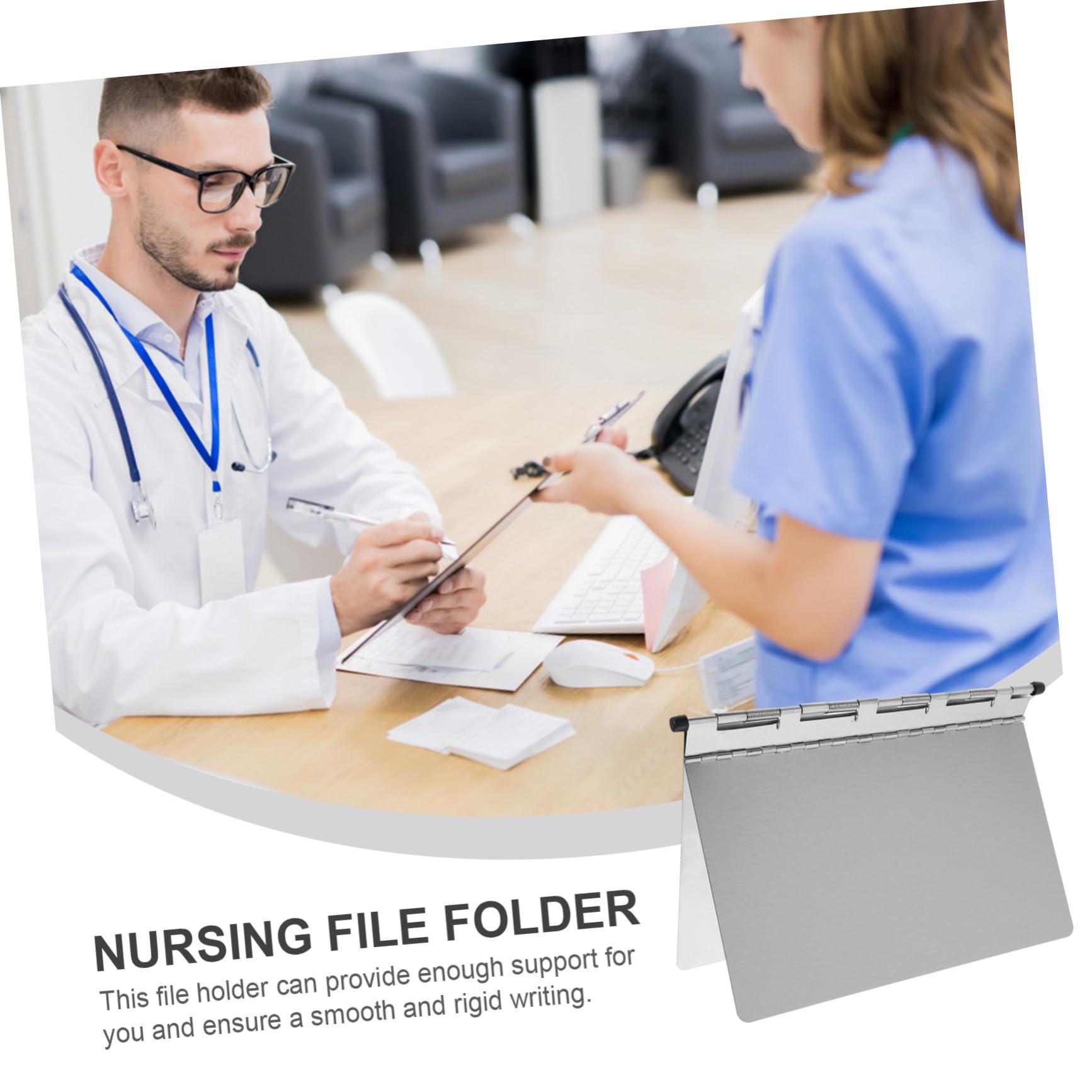 Happyyami Edelstahl Dokumentenmappe mit Klemmbrett Hohe Kapazität Glatte Schreibunterlage für Krankenhaus und Büro A4-Format