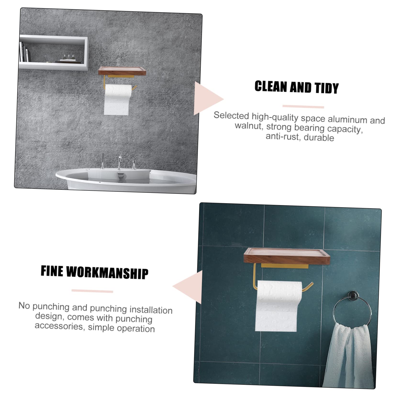 SHINEOFI Portarotoli Carta Igienica in Noce, Design Concavo, Installazione senza Fori, Resistente alla Ruggine, per Bagno e Cucina, Portata Elevata
