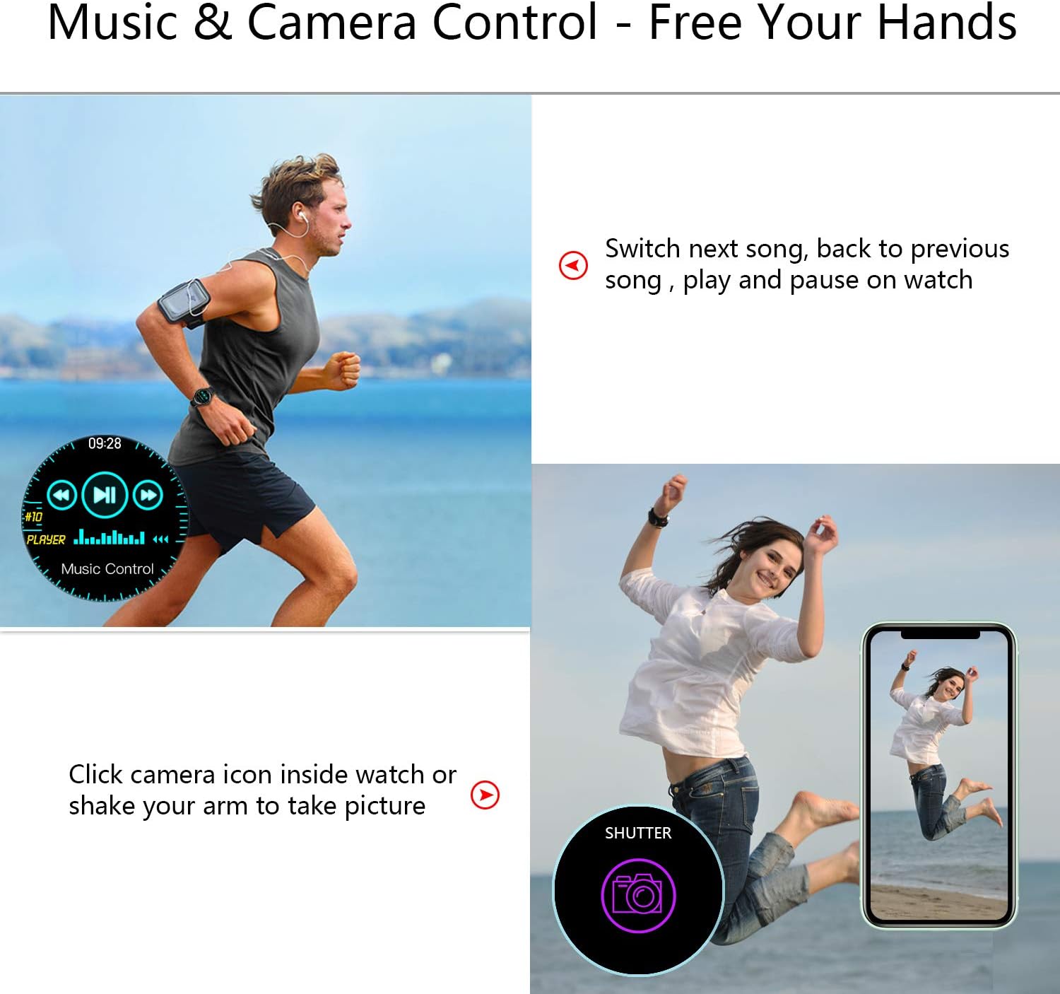 Smart Watch for Android and iOS Phone, Fitnees Tracker with 1.3" Full Touch Screen Pedometer Heart Rate Sleep Monitor Tracker IP68 Waterproof Watch for Men Women