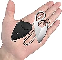 Vista 4 de Cuchillo pequeño EDC para el cuello con funda y collar, mini cuchillos tácticos de hoja fija de espiga completa, lindo cuchillo de bolsillo perfecto