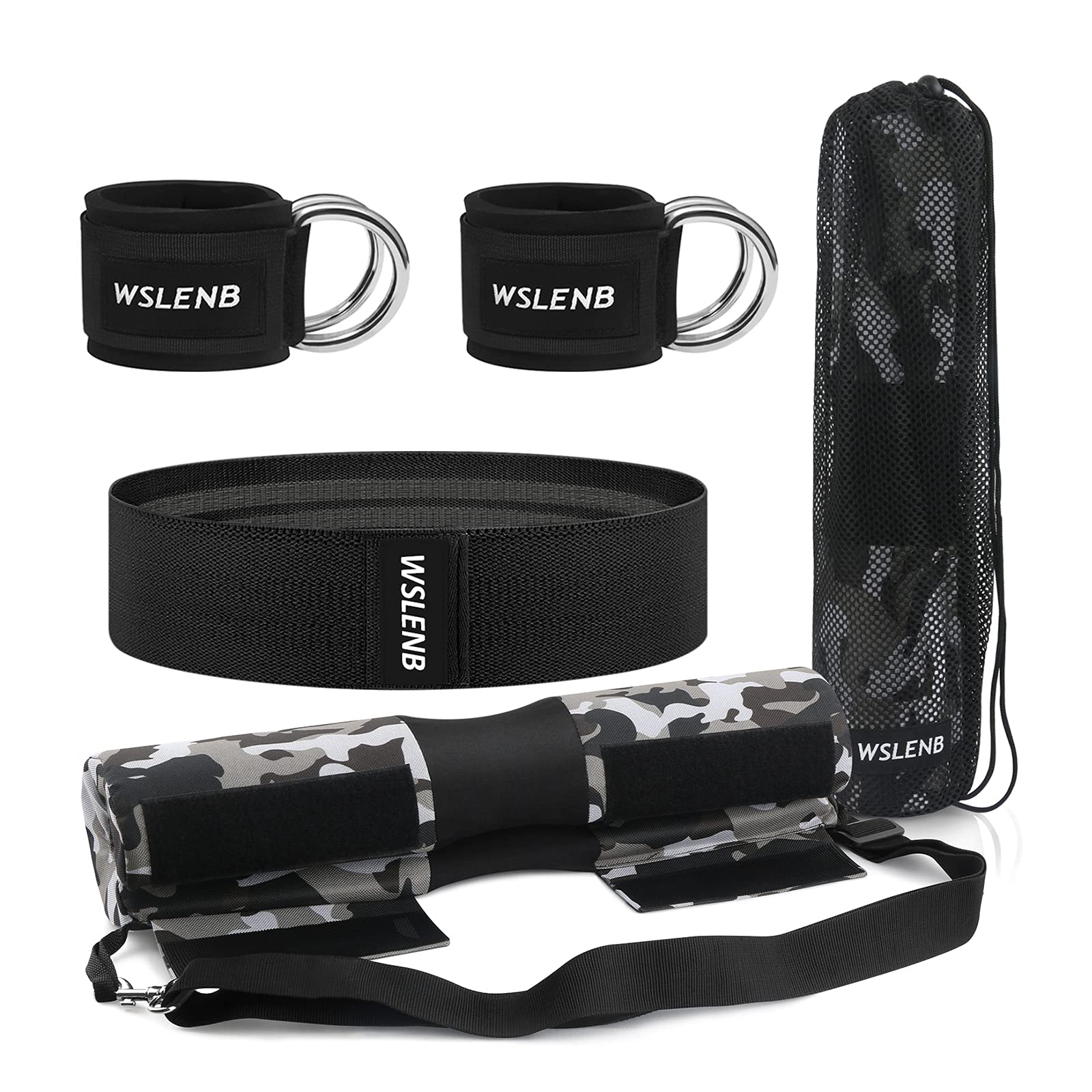 Barbell Pad Set for Squats Hip Thrusts, Barbell Weight Set Neck and Shoulder Protective Cushion Pad with 2 Gym Ankle Straps Booty Resistance Bands for