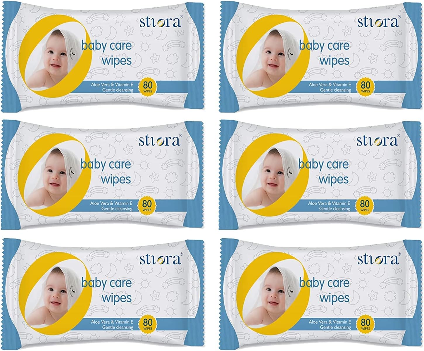 STIORA Baby Wipes Without Lid - 80 Wipes/Pack (Combo Offer Pack of 6) - Aloe Vera and Vitamin E Extract - Soft Cleansing, Moisturizing and Nourishing Skincare Wet Wipes for Babies