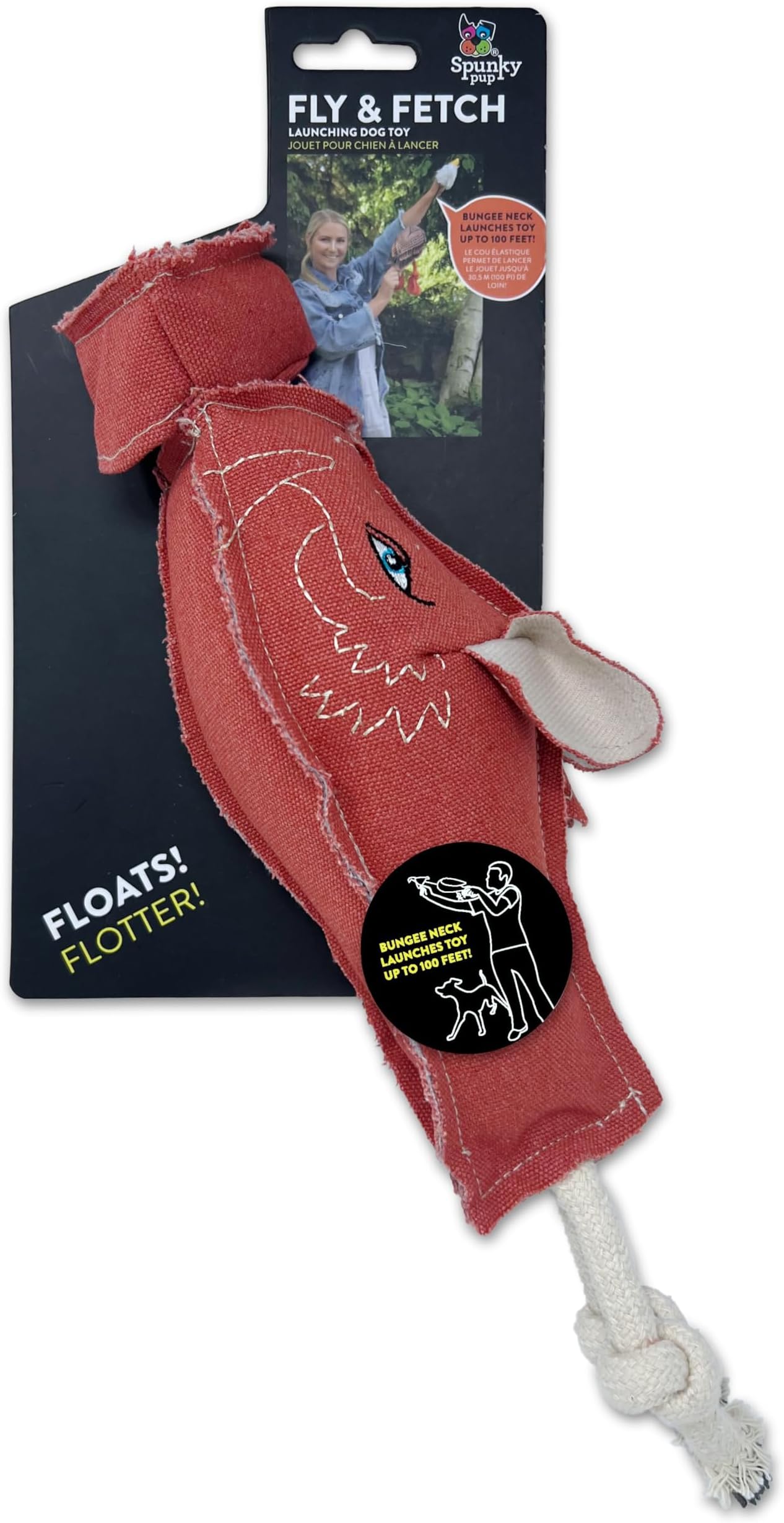 Spunky pup Fly & Fetch Dog Toy - Durable, Floating, Interactive Bungee Launcher for Fetch and Water Play, Canvas Wharthog