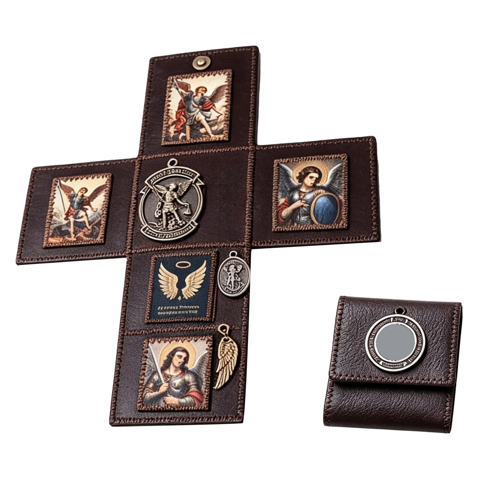 Portable Catholic Altar, Hand Folding Catholic Pocket Altar, Portable Devotional with Sacred Images and Religious Medals for Retreats, Travel and First Communion