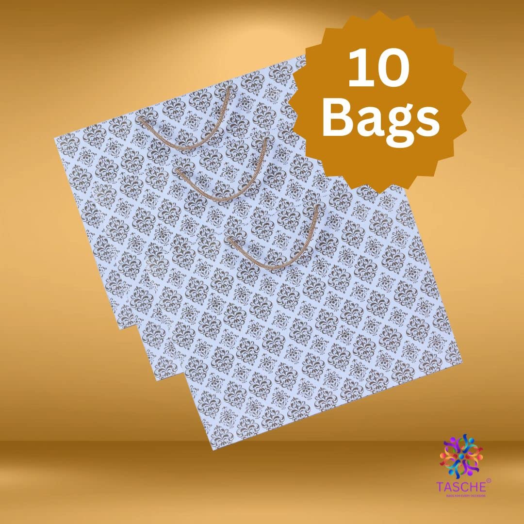 Arrow Paper Products Economy Gold Flowers Big Paper Gift Bags for Baby Shower Return Gift, Small Presents, Weddings, Birthday, Holiday Presents, Pack of 10 (39.37x10.16x30.48 cm) 3