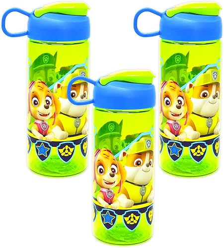 Paquete de 3 botellas de agua deportivas Nickelodeon Paw Patrol de 16.5 oz para niños, sin BPA, verdeazul
