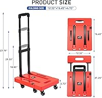 Vista 2 de SPACEKEEPER - Carrito de mano plegable, carrito de equipaje resistente de 500 libras, carrito de plataforma utilitario con 6 ruedas y 2 cuerdas