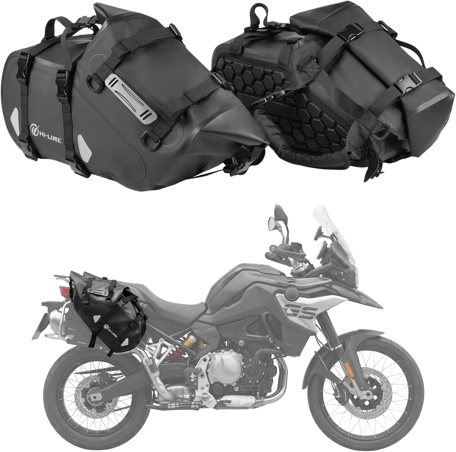 HI-LINE Motorcycle Saddlebags 28L(14L*2) Waterproof PVC