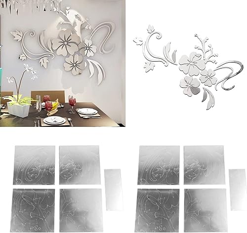 Miniatura 5 de 2 juegos de calcomanías de espejo de bricolaje removibles adhesivas para pared, calcomanías de pared de espejo acrílico 3D, calcomanías de pared