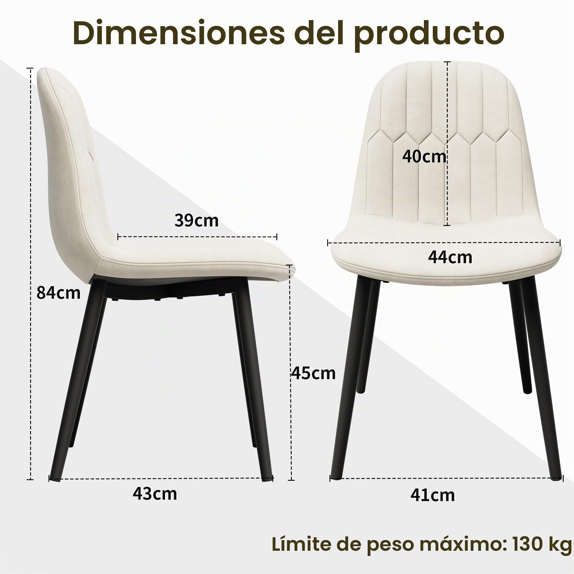 APICIZON Juego de 4 sillas de Comedor, sillas de Terciopelo, Blanco Crema | Acolchadas con respaldo ergonómico, patas de metal y diseño retro mejorado para cocina y comedor
