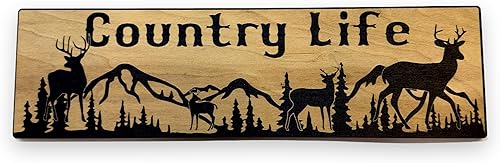 Letrero - NEGRO - Vida en el campo Deer Mountain Scene - 4x12